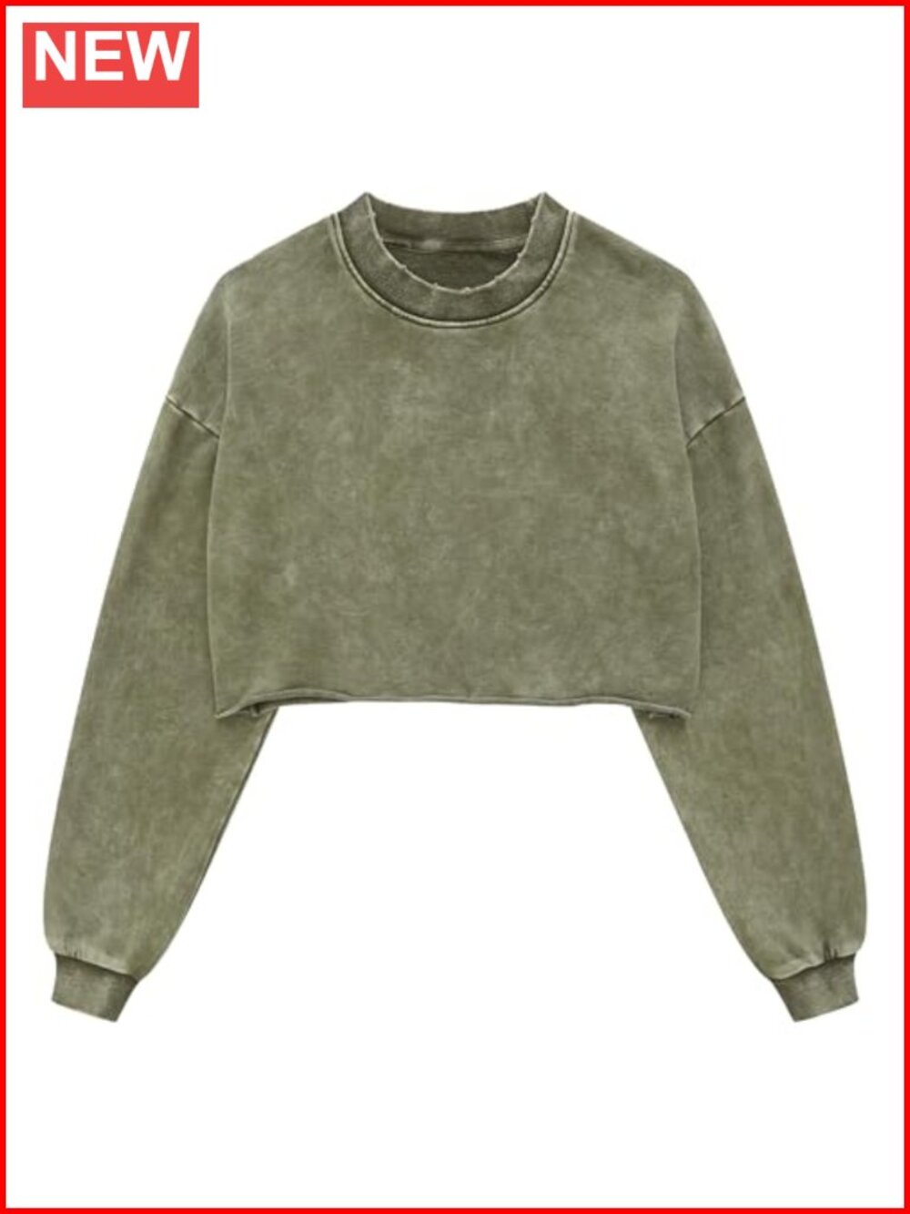Womens Cropped Sweatshirt Long Sleeve Acid Wash Pullover Crop Top